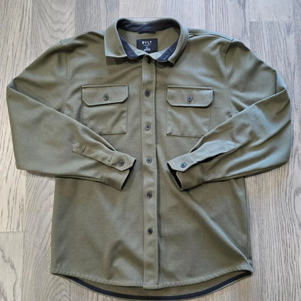 BYLT Coastal Overshirt Olive Green Long Sleeve Button Up Shirt Men's Large - Picture 2 of 9